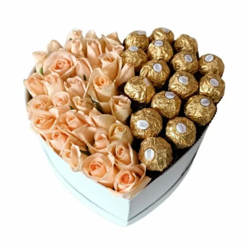 Coffret Coeur Fleurs et Ferrero, Fleuriste Casablanca, Livraison Fleurs Casablanca, Bouquet de Fleurs, Pretty Flowers